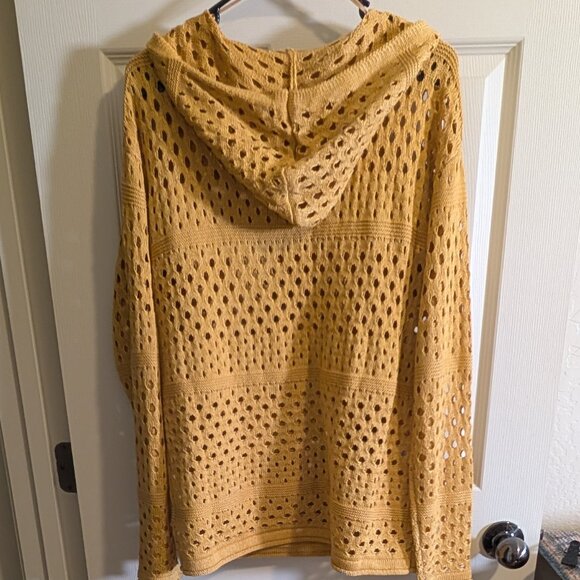 Rock & Roll Cowgirl Size L Yellow Hooded Loose Knit Sweater Front Pocket NWT - Picture 2 of 6